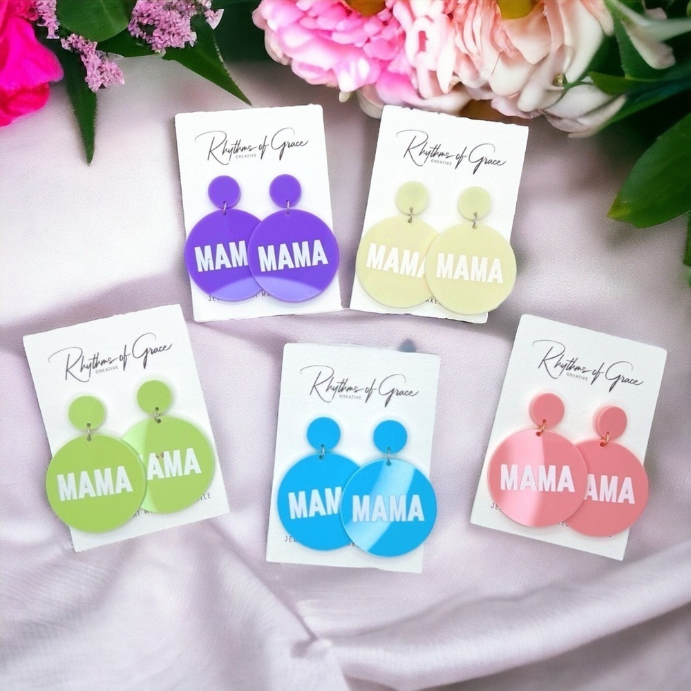 MAMA Statement Earrings Colorful Acrylic Mom Gift Mothers Day I NWT